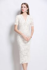 Donna Slim Fit White Lace Cut Out Dress with Inner Slip - Image 2