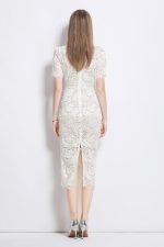 Donna Slim Fit White Lace Cut Out Dress with Inner Slip - Image 4
