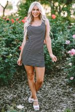 Black Stripe Ribbed Knit Sleeveless Mini Dress - Image 4