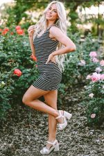 Black Stripe Ribbed Knit Sleeveless Mini Dress - Image 5