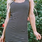 Black Stripe Ribbed Knit Sleeveless Mini Dress