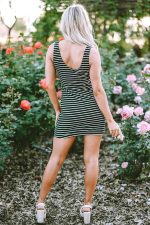 Black Stripe Ribbed Knit Sleeveless Mini Dress - Image 3