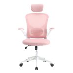 Ergonomická kancelárska stolička s bedrovou opierkou, opierkou hlavy, ružová - Image 3