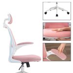 Ergonomická kancelárska stolička s bedrovou opierkou, opierkou hlavy, ružová - Image 4