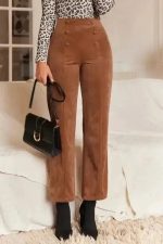 Chestnut Elegance Double-Breasted Pants - Image 3