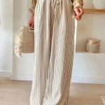 Safari Chic: Khaki Stripe Drawstring Trousers