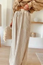 Safari Chic: Khaki Stripe Drawstring Trousers - Image 2