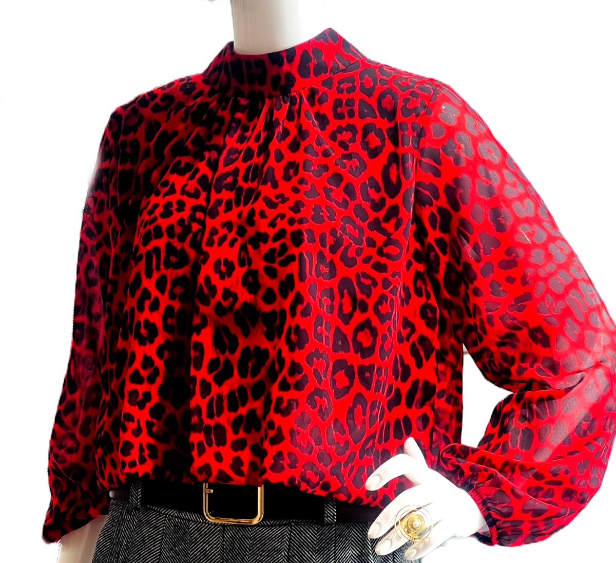 Striking crop blouse in a bold leopard red and black color - Image 1