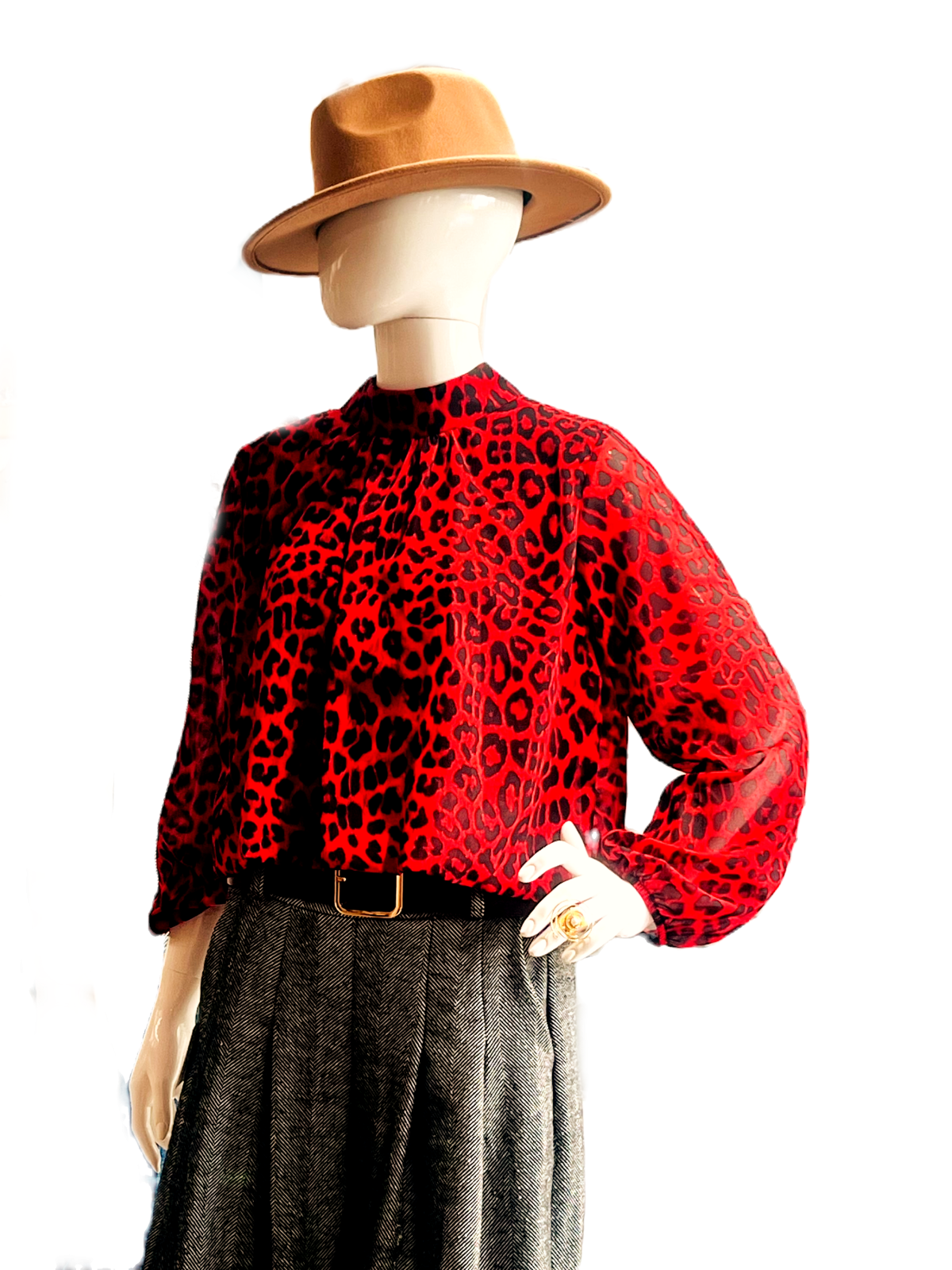 Striking crop blouse in a bold leopard red and black color - Image 2