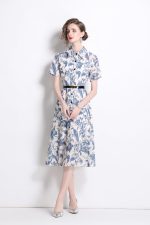 Floral Cinched Waist A Line Work Shirt Dress - Image 2