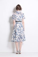 Floral Cinched Waist A Line Work Shirt Dress - Image 4