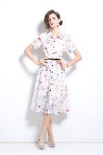 Floral Cinched Waist A Line Work Shirt Dress - Image 13
