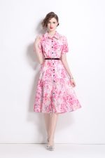 Floral Cinched Waist A Line Work Shirt Dress - Image 14
