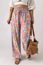 Floral Smocked Waist Loose Pants - Image 7