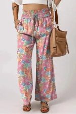 Floral Smocked Waist Loose Pants - Image 3