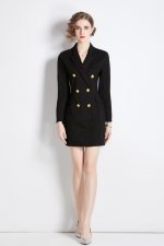 Gold Double Breasted Little Black Blazer Dress - Image 5