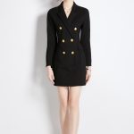 Gold Double Breasted Little Black Blazer Dress