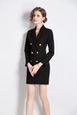 Gold Double Breasted Little Black Blazer Dress - Image 2