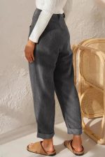 Gray Corduroy High Waist Straight Leg Pants - Image 2