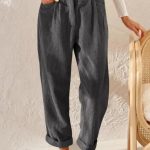 Gray Corduroy High Waist Straight Leg Pants