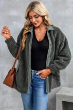 Gray Corduroy Trim Elbow Patch Sherpa Jacket - Image 7