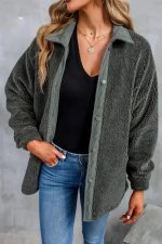 Gray Corduroy Trim Elbow Patch Sherpa Jacket - Image 5
