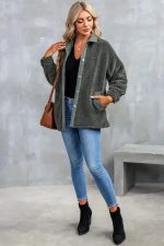 Gray Corduroy Trim Elbow Patch Sherpa Jacket - Image 4