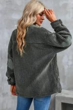 Gray Corduroy Trim Elbow Patch Sherpa Jacket - Image 2