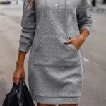 Gray Textured Kangaroo Pocket Drawstring Hooded Mini Dress