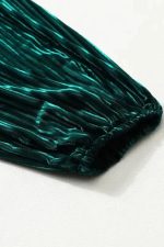 Green Tie Back Square Neck Velvet Babydoll Dress - Image 5