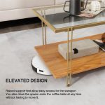 NNECW 2 Tier Rectangular Coffee Table with Gold Steel Frame and Storage Shelf for Living Room - Image 3