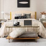 NNECW 2 Tier Rectangular Coffee Table with Gold Steel Frame and Storage Shelf for Living Room - Image 5