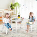 NNECW 3 Piece Kids Wooden Activity Table and Chair Set with Mesh Storage