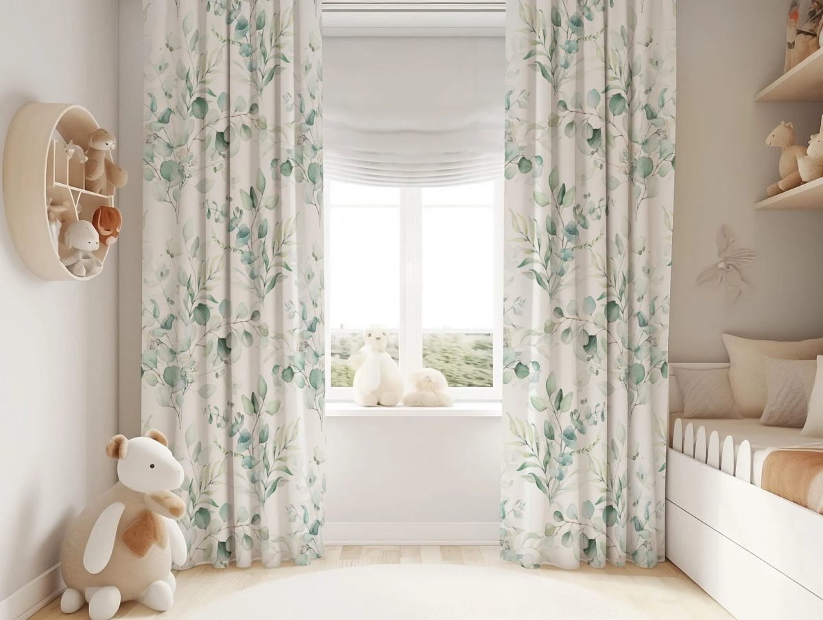 Botanical Linen Curtains - Pinch Pleat Window Drapes - Leaf Print for Living Room & Bedroom - Image 2