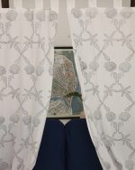 White & Black Hand Block Printed Linen Curtains | Seashell & Seahorse Design