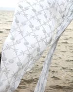 White & Black Hand Block Printed Linen Curtains | Seashell & Seahorse Design - Image 3
