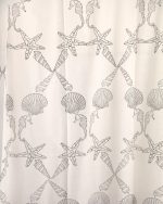 White & Black Hand Block Printed Linen Curtains | Seashell & Seahorse Design - Image 2