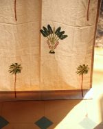 Off-White & Green Hand Block Printed Linen Curtains | Palm Tree Design - Image 4
