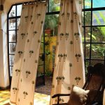 Off-White & Green Hand Block Printed Linen Curtains | Palm Tree Design