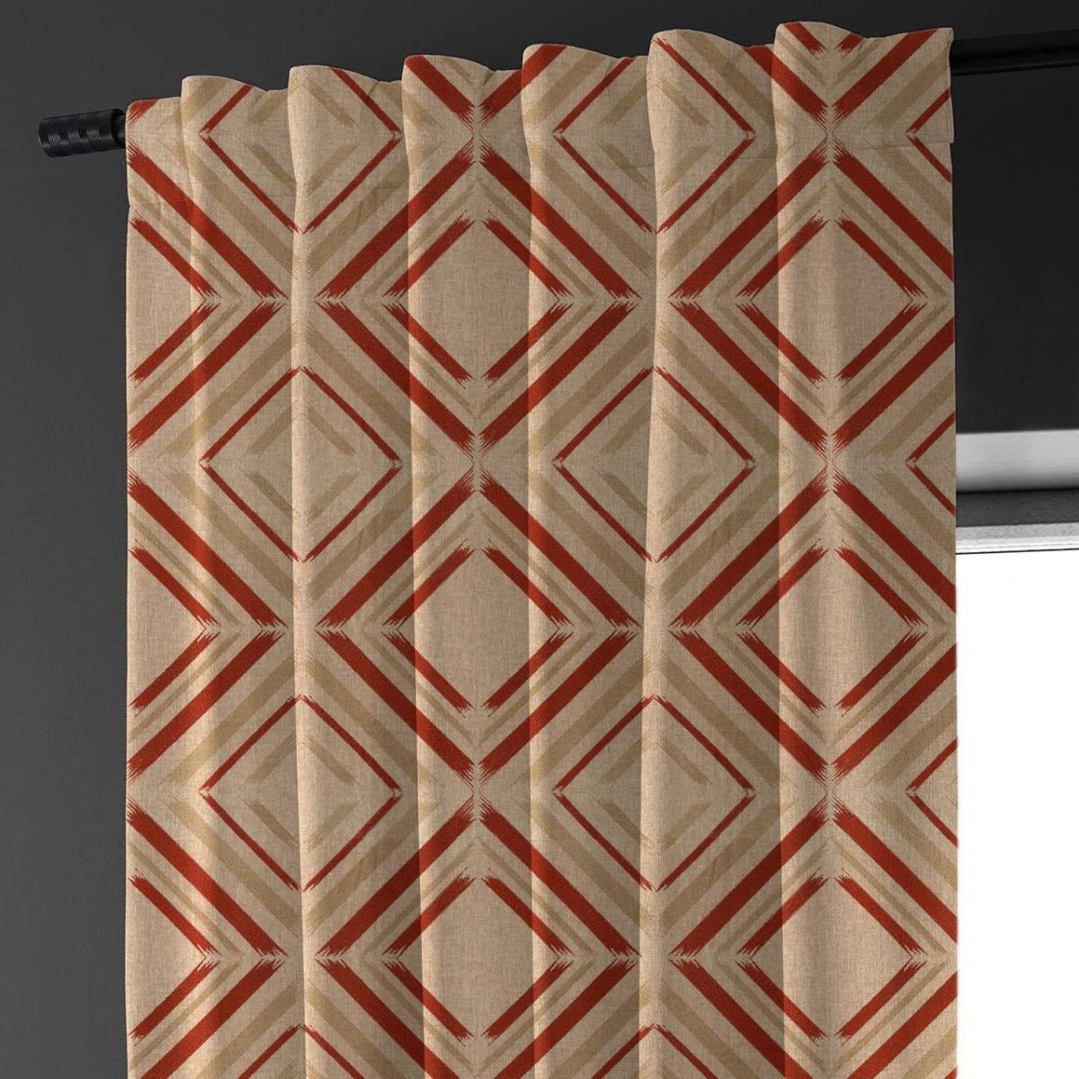 Earthy Brown & Terracotta Diamond Linen Curtains - Light Filtering or Blackout - Standard & Made to Measure - Image 2