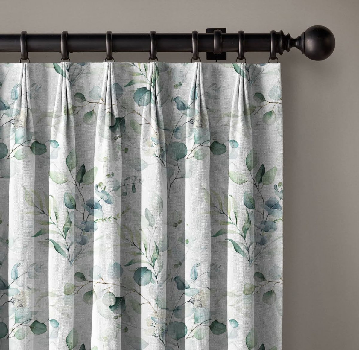 Botanical Linen Curtains - Pinch Pleat Window Drapes - Leaf Print for Living Room & Bedroom - Image 1