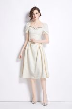 Jacquard Hand Beaded Square Neck Puff Sleeve Midi Dress - Image 12