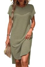 Jungle Green Waffle Texture Curved Hem Side Slit T-shirt Dress - Image 4
