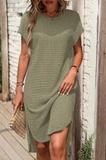 Jungle Green Waffle Texture Curved Hem Side Slit T-shirt Dress - Image 6