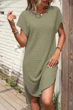 Jungle Green Waffle Texture Curved Hem Side Slit T-shirt Dress - Image 3