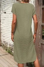 Jungle Green Waffle Texture Curved Hem Side Slit T-shirt Dress - Image 2