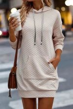 Kangaroo Pocket Quilted Hooded Dress - Image 3