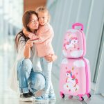 NNECW 2-Piece Carry-on Luggage Set with Spinner Wheels for Children-Cloud-Pink