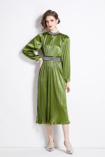 Lantern Sleeve Waist Tie Heavily Beaded Pleated Dress - Image 7