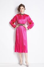 Lantern Sleeve Waist Tie Heavily Beaded Pleated Dress - Image 12